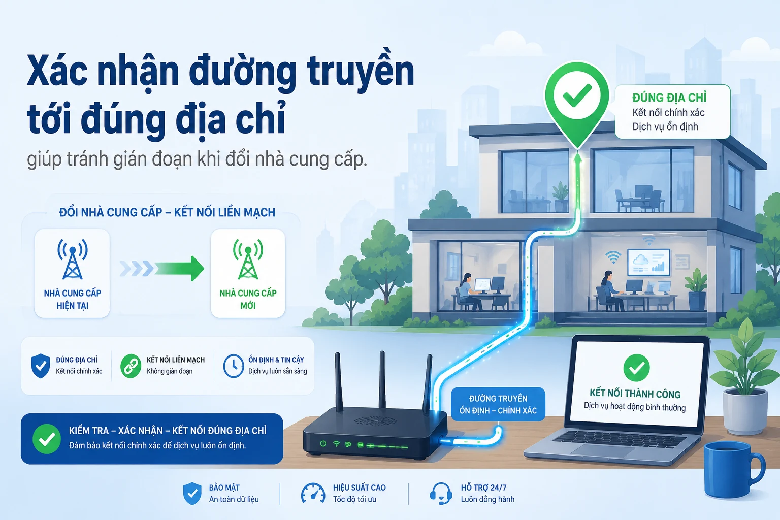 Xác nhận đường truyền tới đúng địa chỉ giúp tránh gián đoạn khi đổi nhà cung cấp.