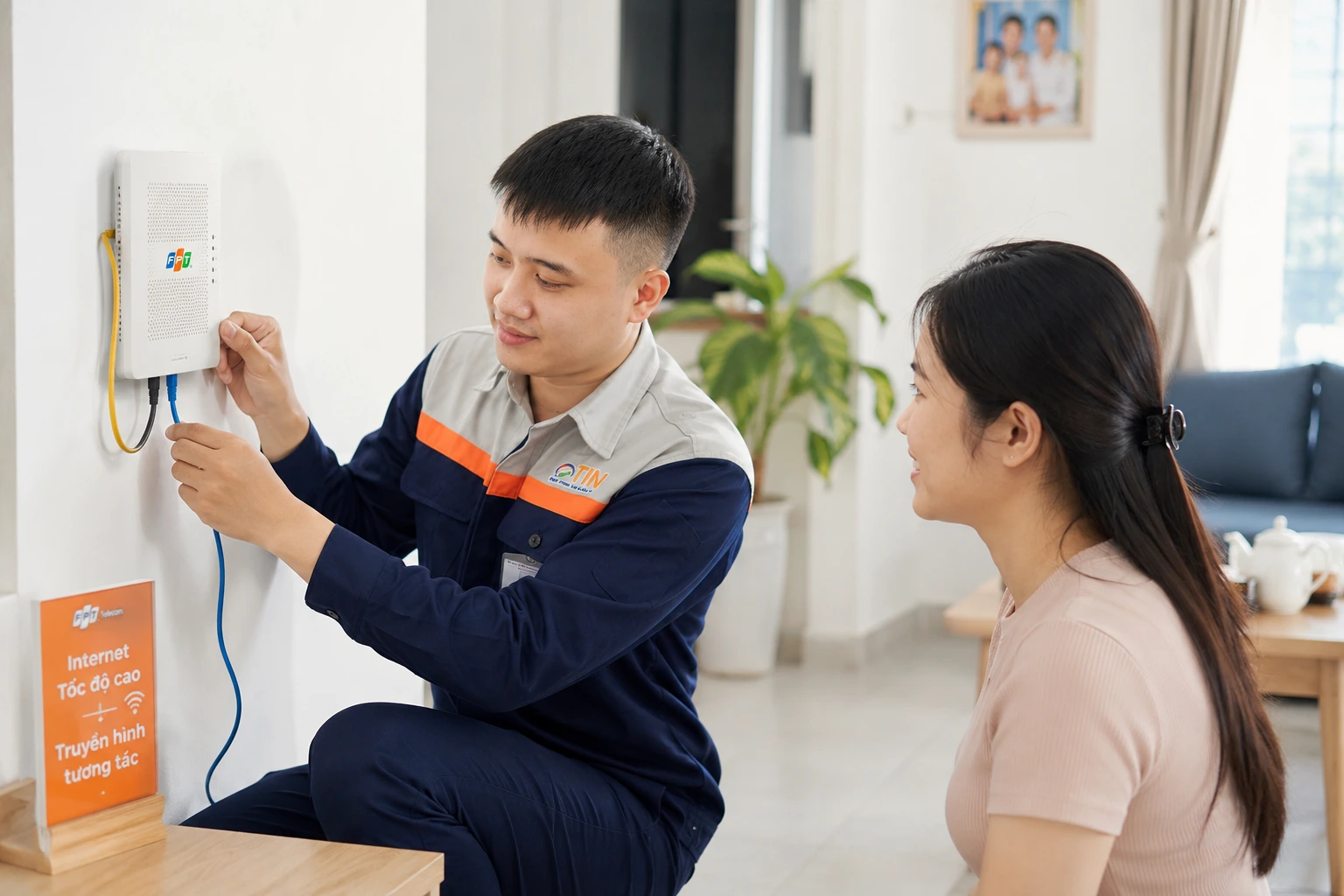 Kỹ Thuật Viên lắp đặt mạng FPT tại Hải Dương