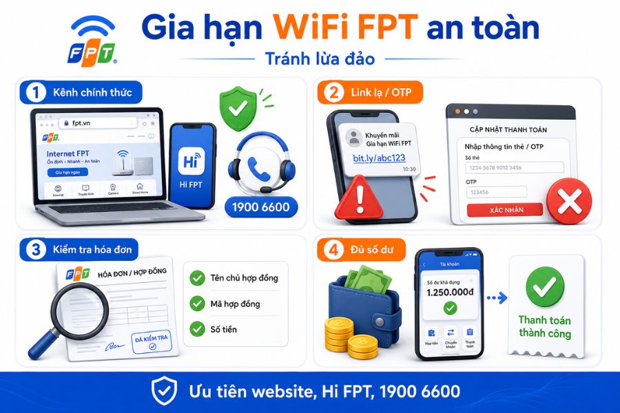 Lưu ý để gia hạn wifi FPT an toàn