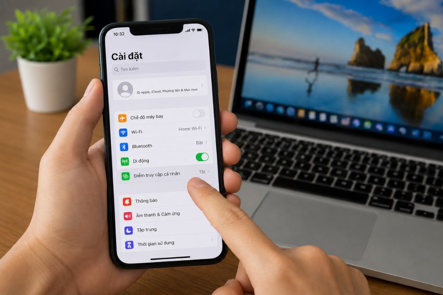 Chia sẻ kết nối internet từ iPhone sang máy tính