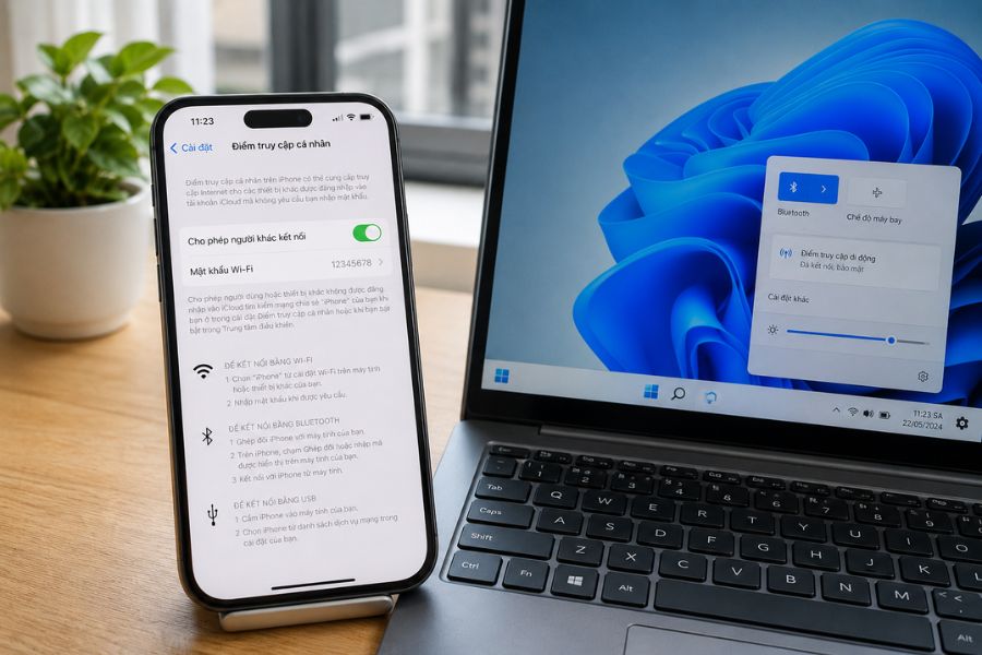 Chia sẻ kết nối internet từ iPhone sang máy tính