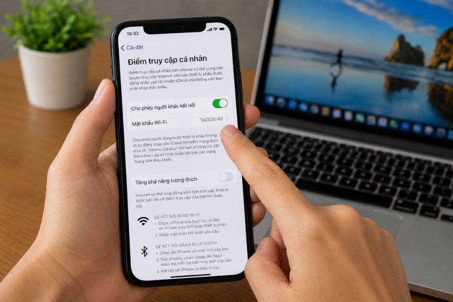 Chia sẻ kết nối internet từ iPhone sang máy tính