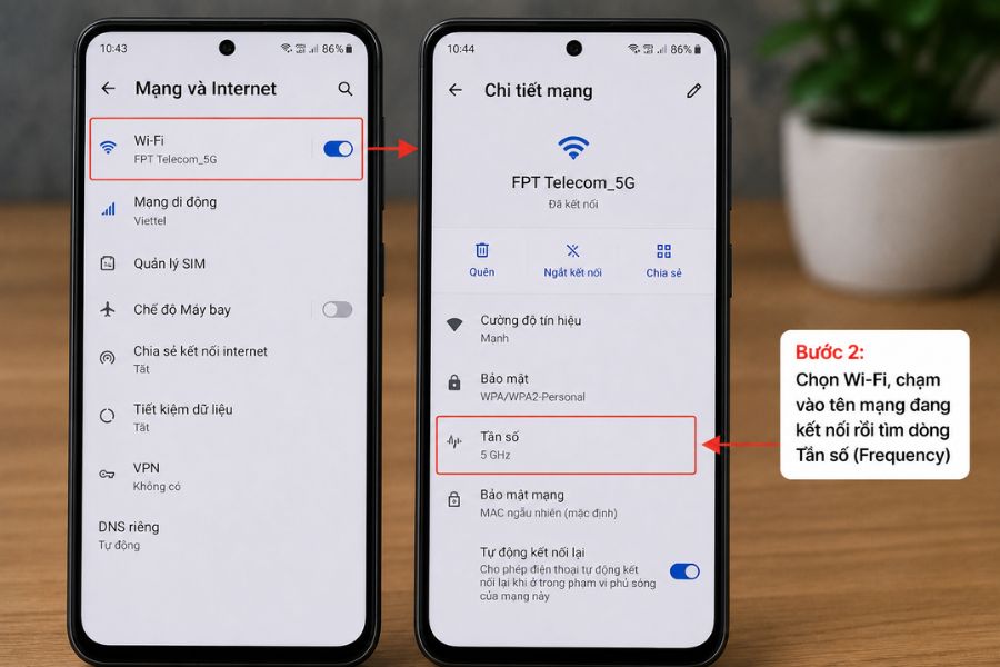 tra băng tần wifi trên