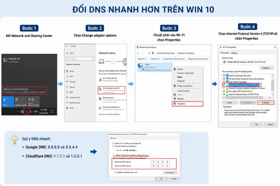 tăng tốc internet win 10
