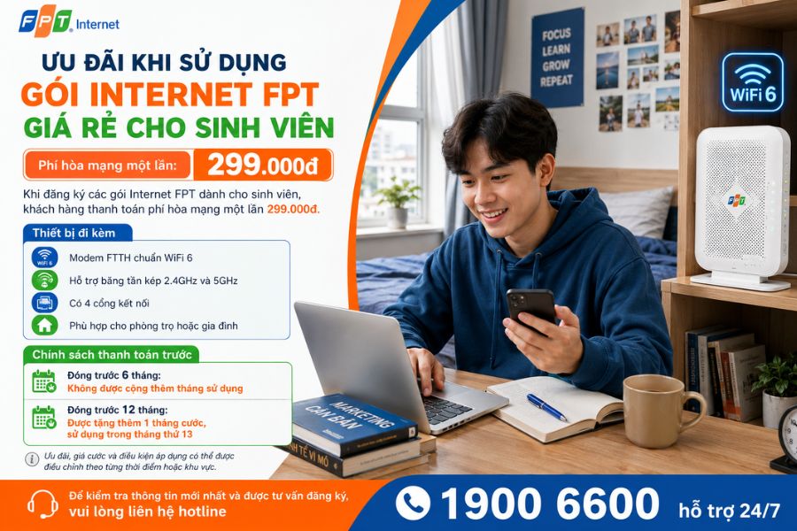 ưu đãi lắp dặt gói wifi FPT giá rẻ cho sinh viên