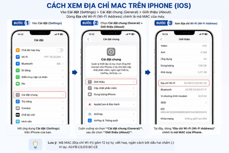 Cách chặn thiết bị kết nối wifi FPT bằng cách xem địa chỉ MAC trên iPhone