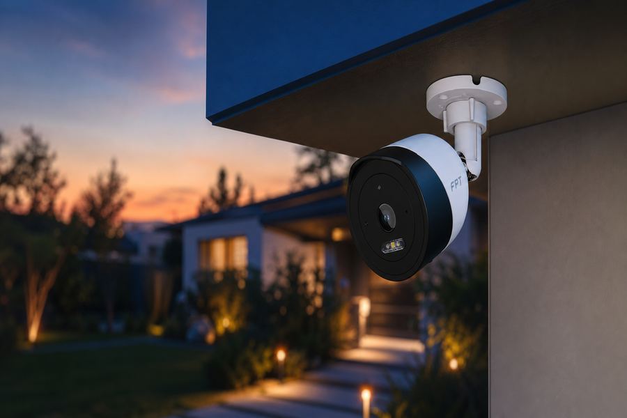 Camera FPT ngoài trời lắp trước sân nhà