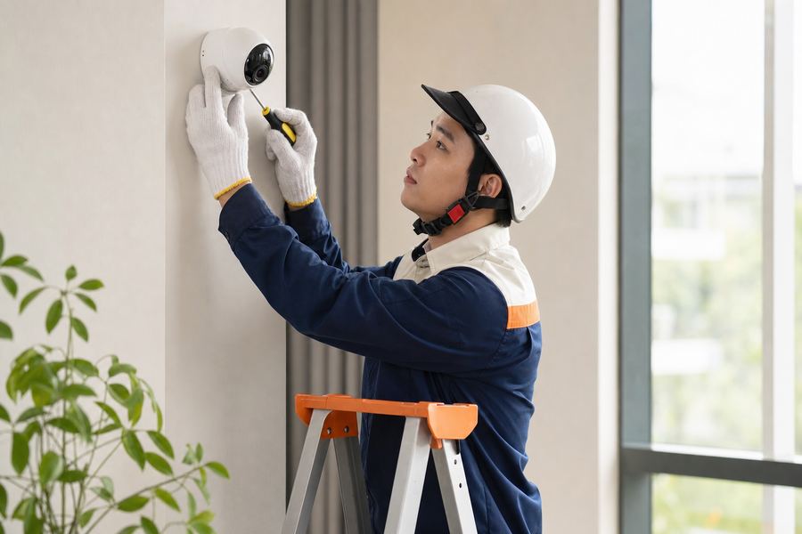 Kỹ thuật viên FPT lắp đặt camera an ninh tại nhà