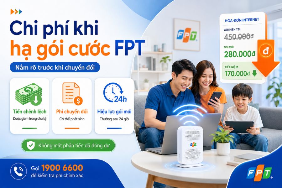 Hạ gói cước FPT giúp giảm chi phí, cần kiểm tra phí chuyển đổi và thời gian hiệu lực