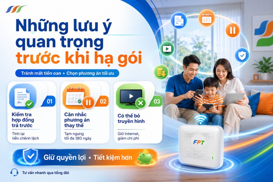Hạ gói cước FPT cần kiểm tra hợp đồng, trả trước và dịch vụ đi kèm để giữ quyền lợi