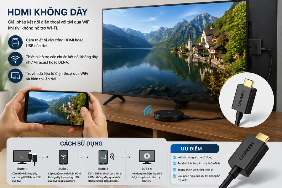 kết nối điện thoại với wifi qua cổng HDMI