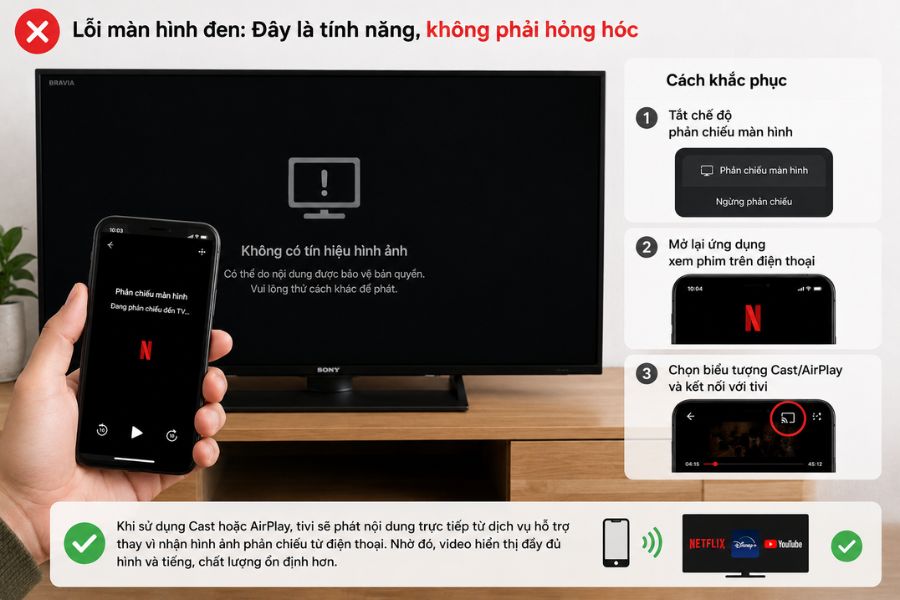 Lỗi màn hình đen nhưng không phải do hỏng