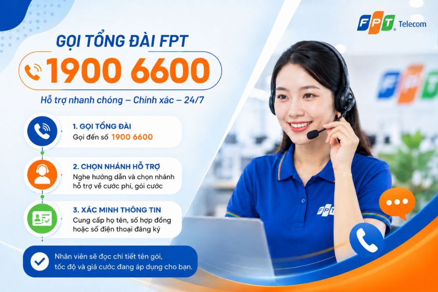 Kiểm tra gói cước FPT qua tổng đài 1900 6600 nhanh chóng, chính xác và được hỗ trợ 24/7