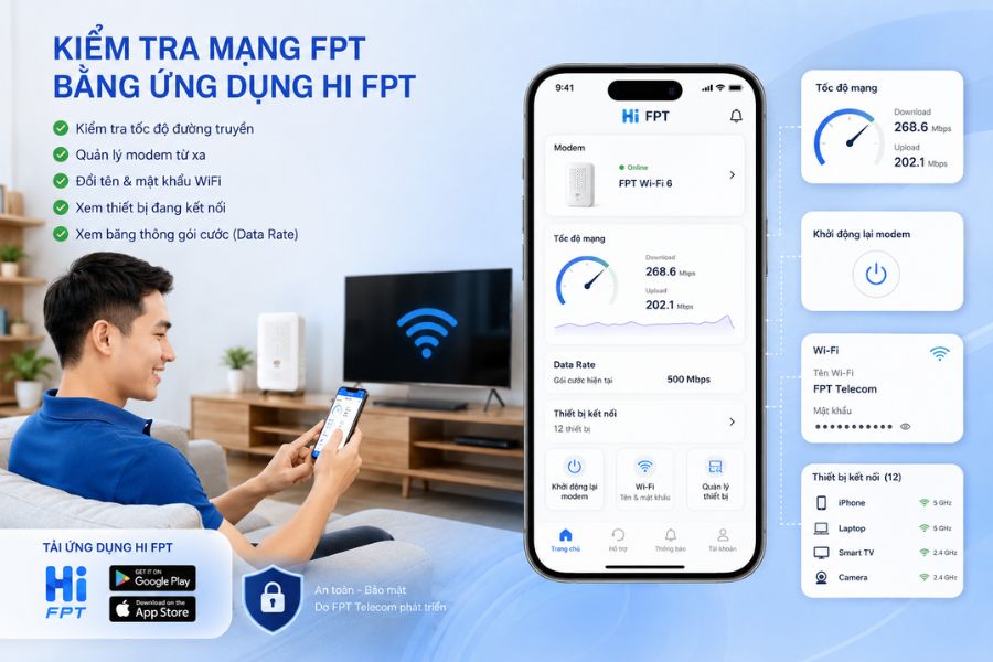 Kiểm tra mạng FPT bằng ứng dụng Hi FPT