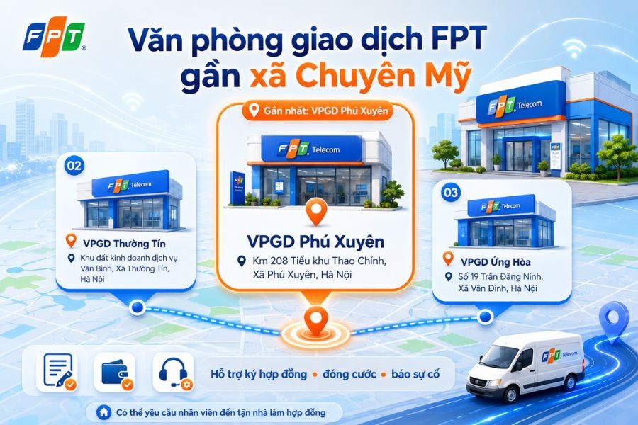 Lắp mạng FPT Chuyên Mỹ được hỗ trợ tại văn phòng giao dịch gần khu vực và hotline FPT