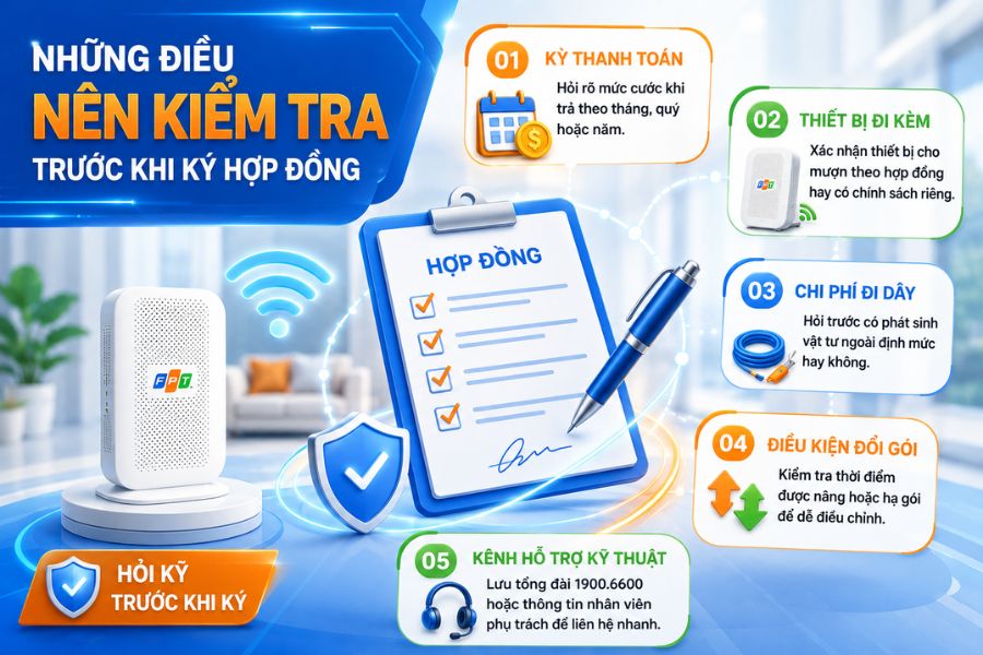 Lắp mạng FPT Đại Xuyên cần kiểm tra kỳ thanh toán, thiết bị, chi phí đi dây và điều kiện đổi gói