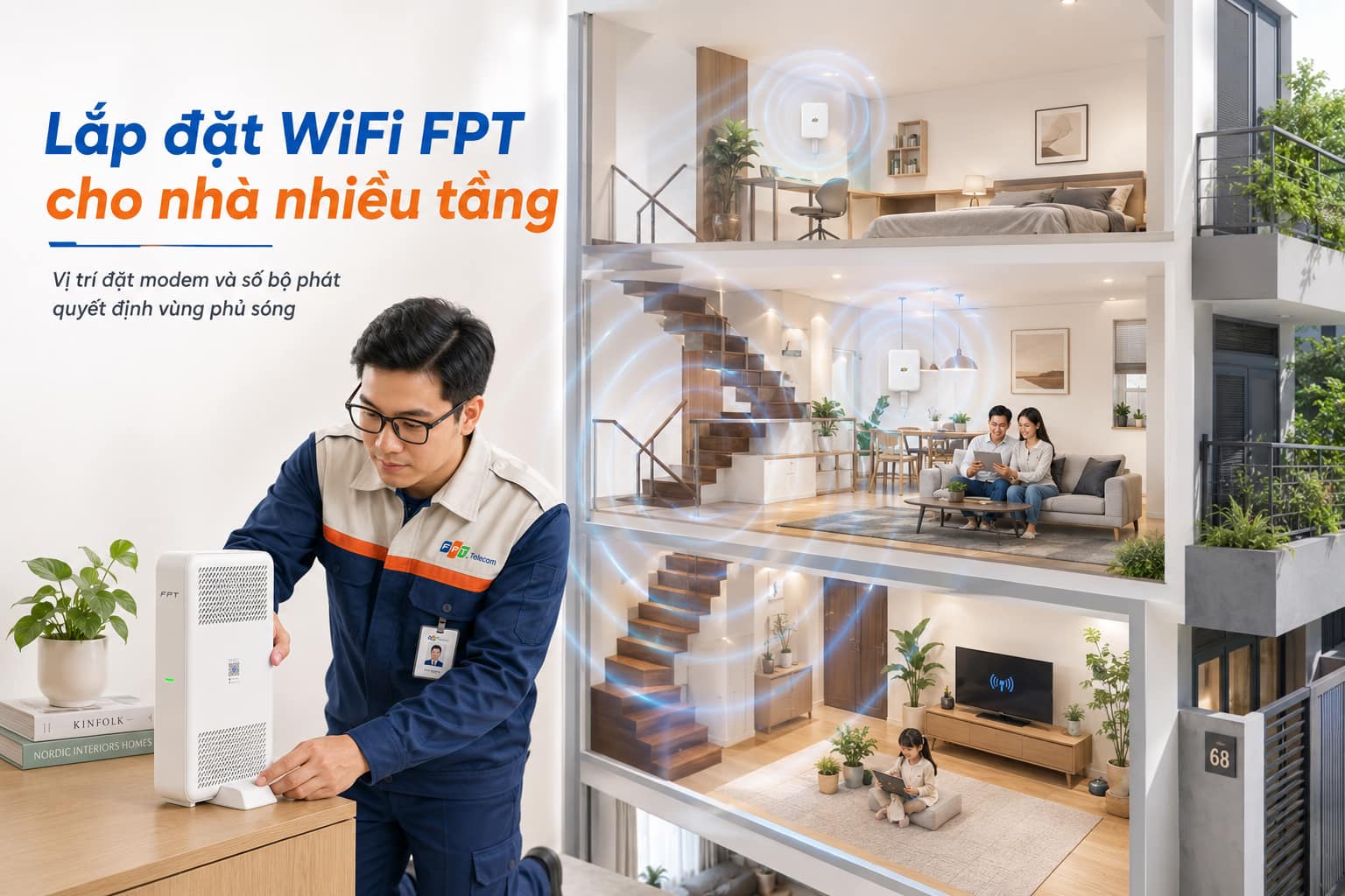 Vị trí đặt modem và số bộ phát quyết định vùng phủ sóng trong nhà ống nhiều tầng