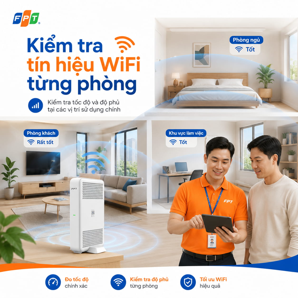 Kiểm tra tốc độ và độ phủ tại các vị trí sử dụng chính