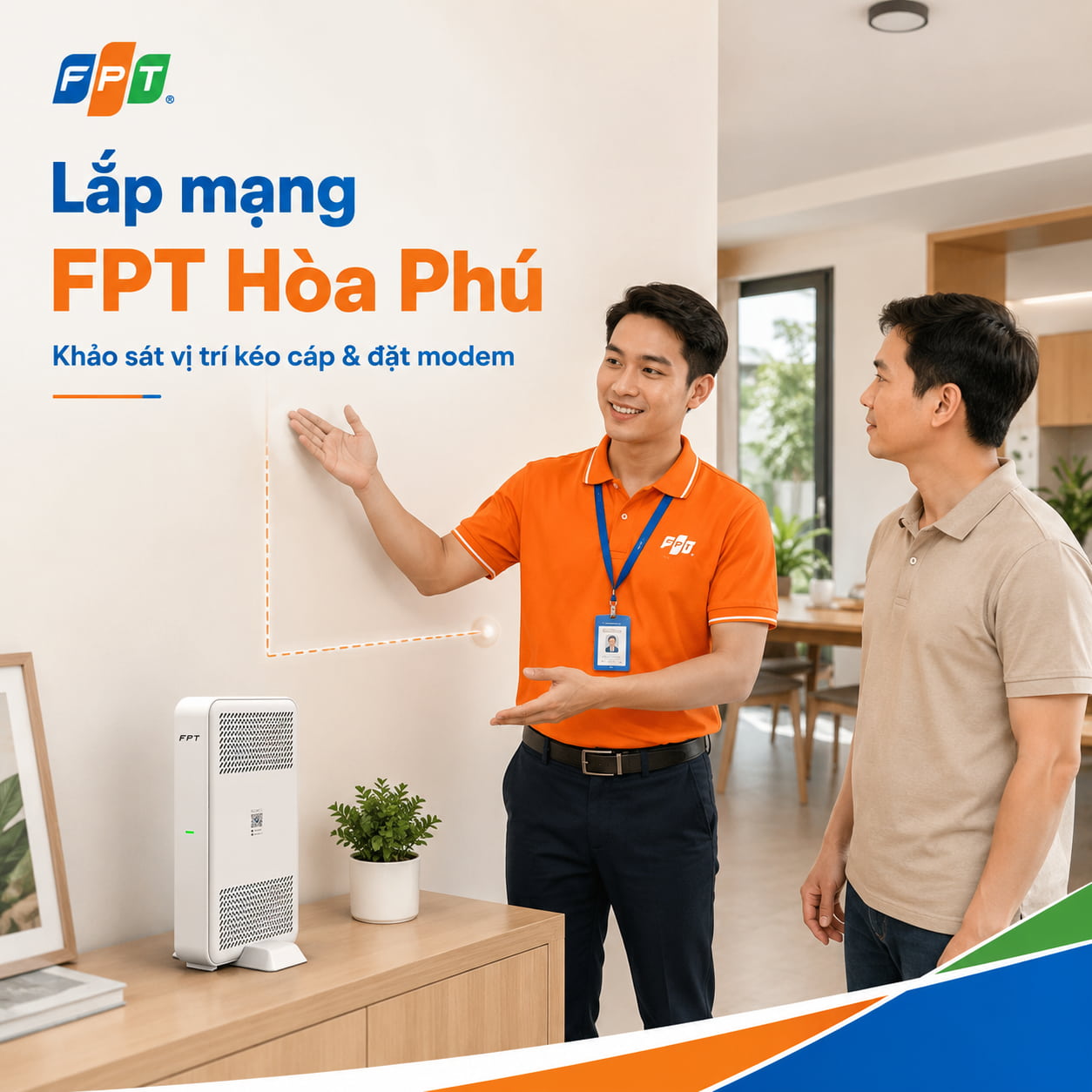 Khảo sát vị trí kéo cáp và đặt modem trước khi thi công