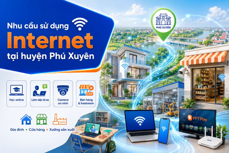 Lắp mạng FPT Phú Xuyên cho gia đình, cửa hàng, xưởng sản xuất và nhu cầu học online, livestream