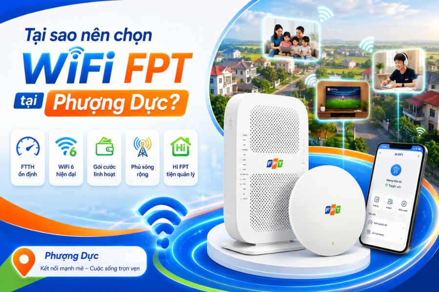 Lắp mạng FPT Phượng Dực với WiFi 6, gói cước linh hoạt, phủ sóng rộng và quản lý tiện lợi qua Hi FPT