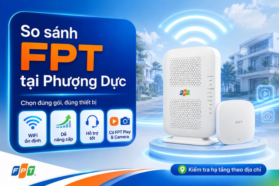 Lắp mạng FPT Phượng Dực với WiFi ổn định, dễ nâng cấp, hỗ trợ tốt và dịch vụ FPT Play, camera