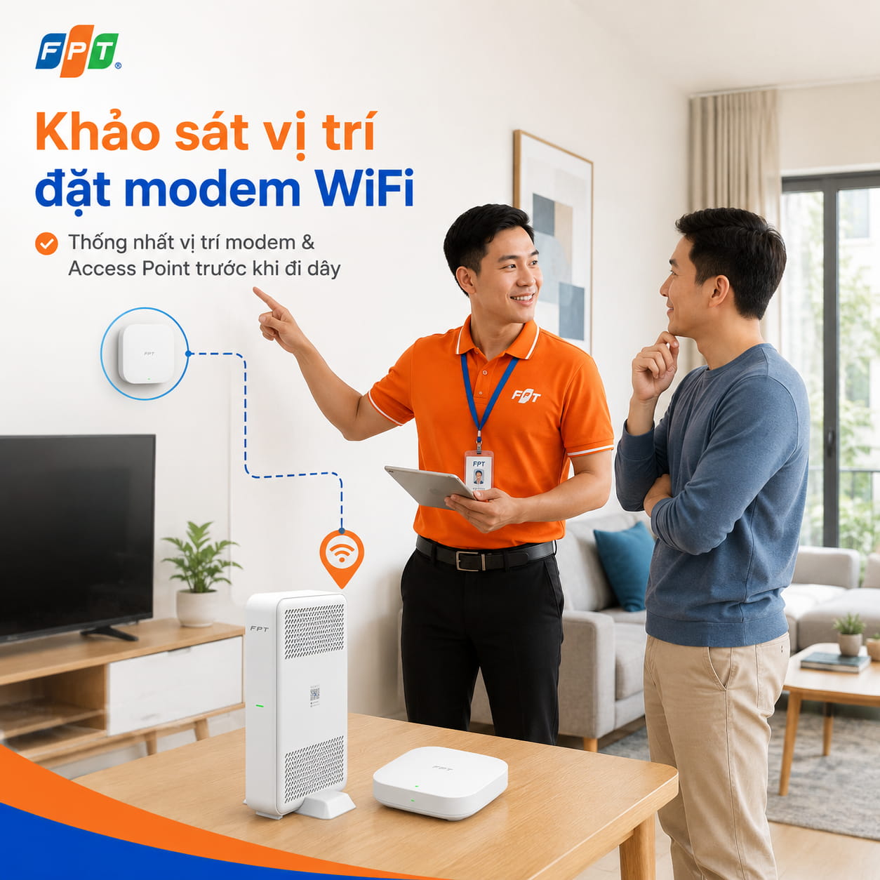 Vị trí modem và Access Point nên được thống nhất trước khi đi dây.