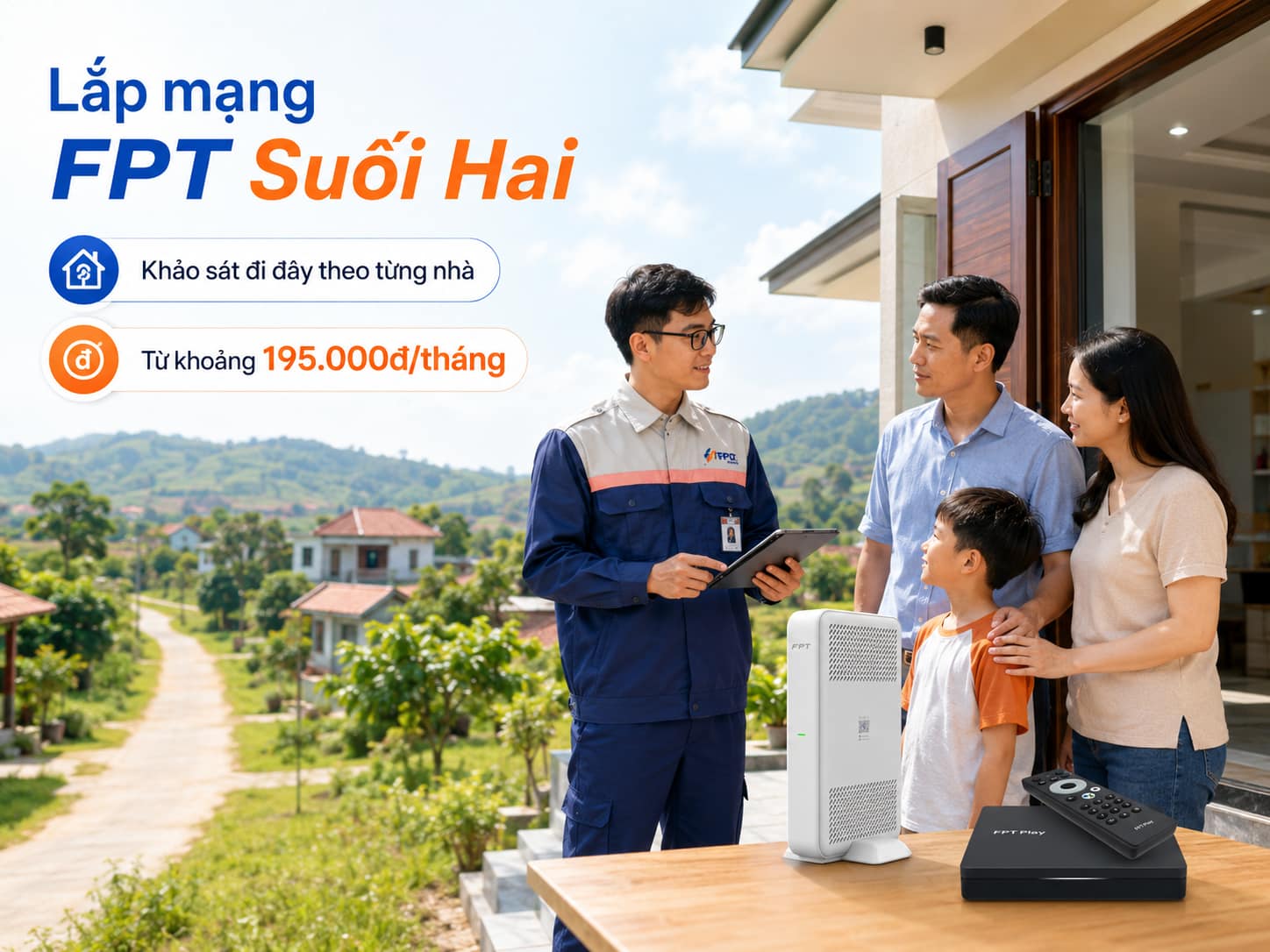 Địa bàn xã Suối Hai rộng và thưa dân nên phương án đi dây cần được khảo sát theo từng nhà