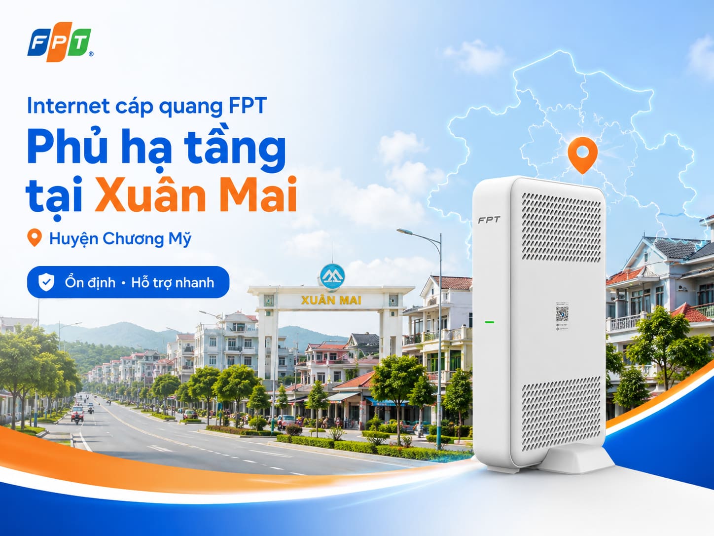 Internet cáp quang FPT đã phủ hạ tầng tại thị trấn Xuân Mai, huyện Chương Mỹ.
