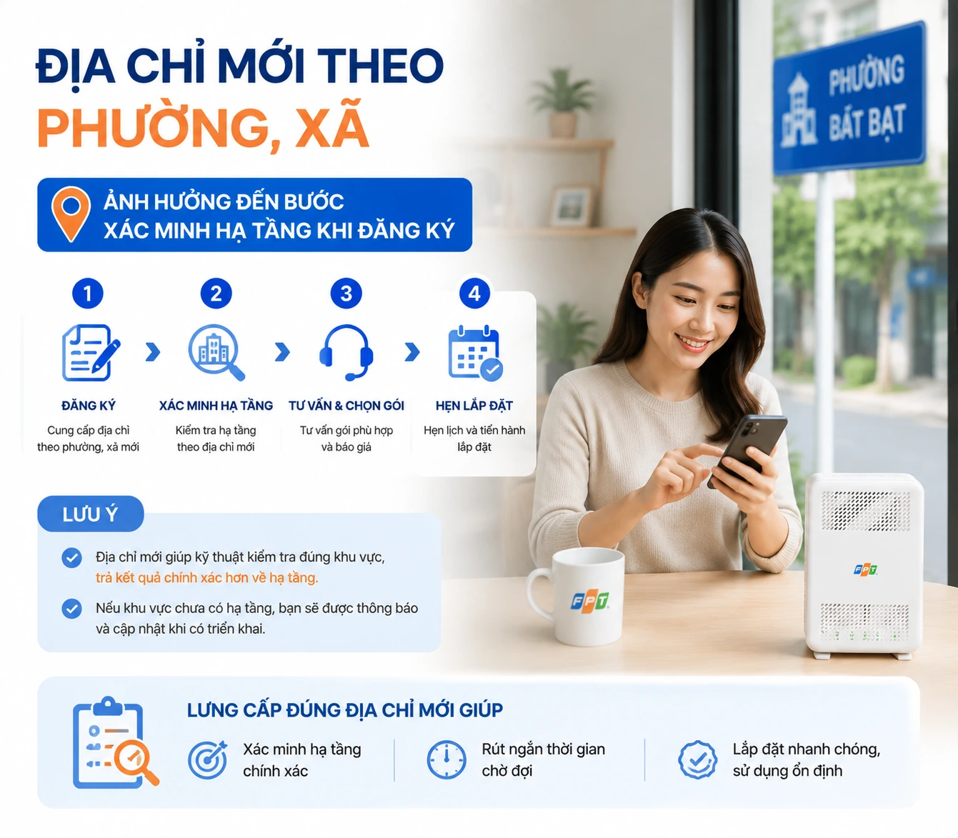 Địa chỉ mới theo phường, xã ảnh hưởng đến bước xác minh hạ tầng khi đăng ký.