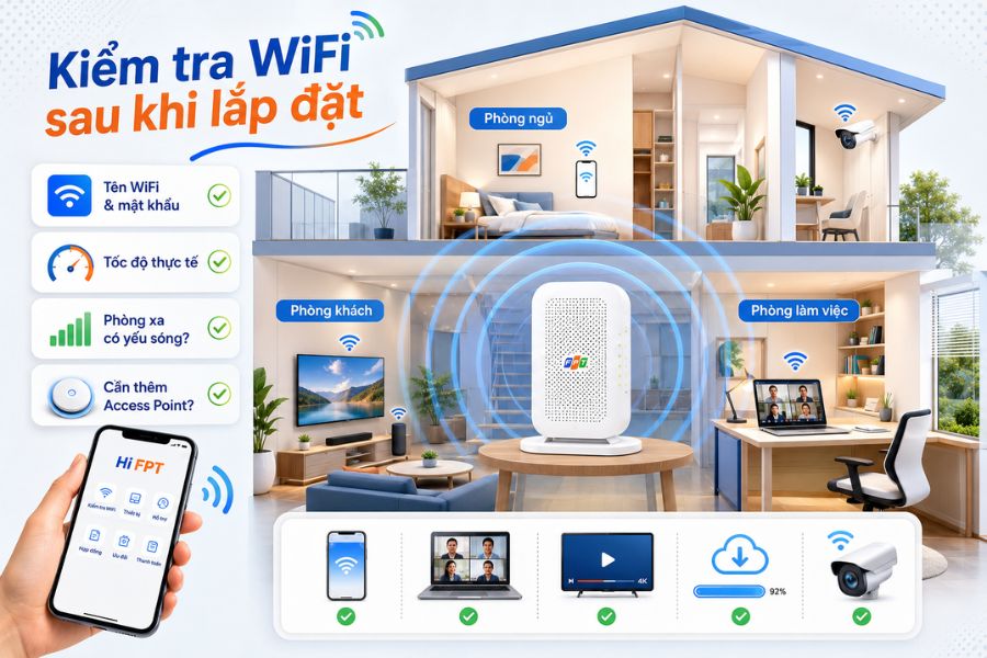 Lắp mạng tại nhà cần kiểm tra WiFi sau lắp đặt để đảm bảo tốc độ, vùng phủ và thiết bị hoạt động ổn định