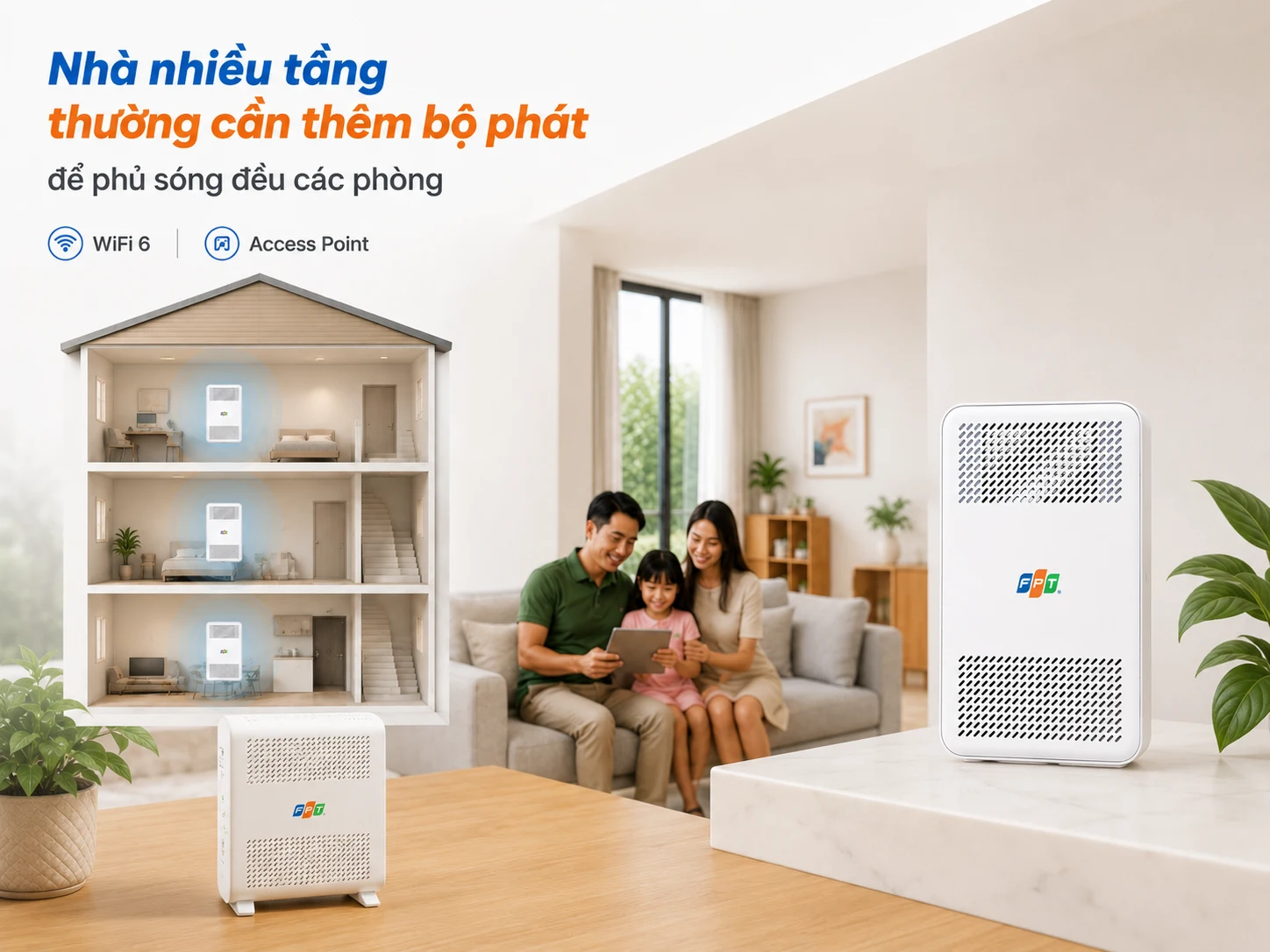 Nhà nhiều tầng thường cần thêm bộ phát để phủ sóng đều các phòng