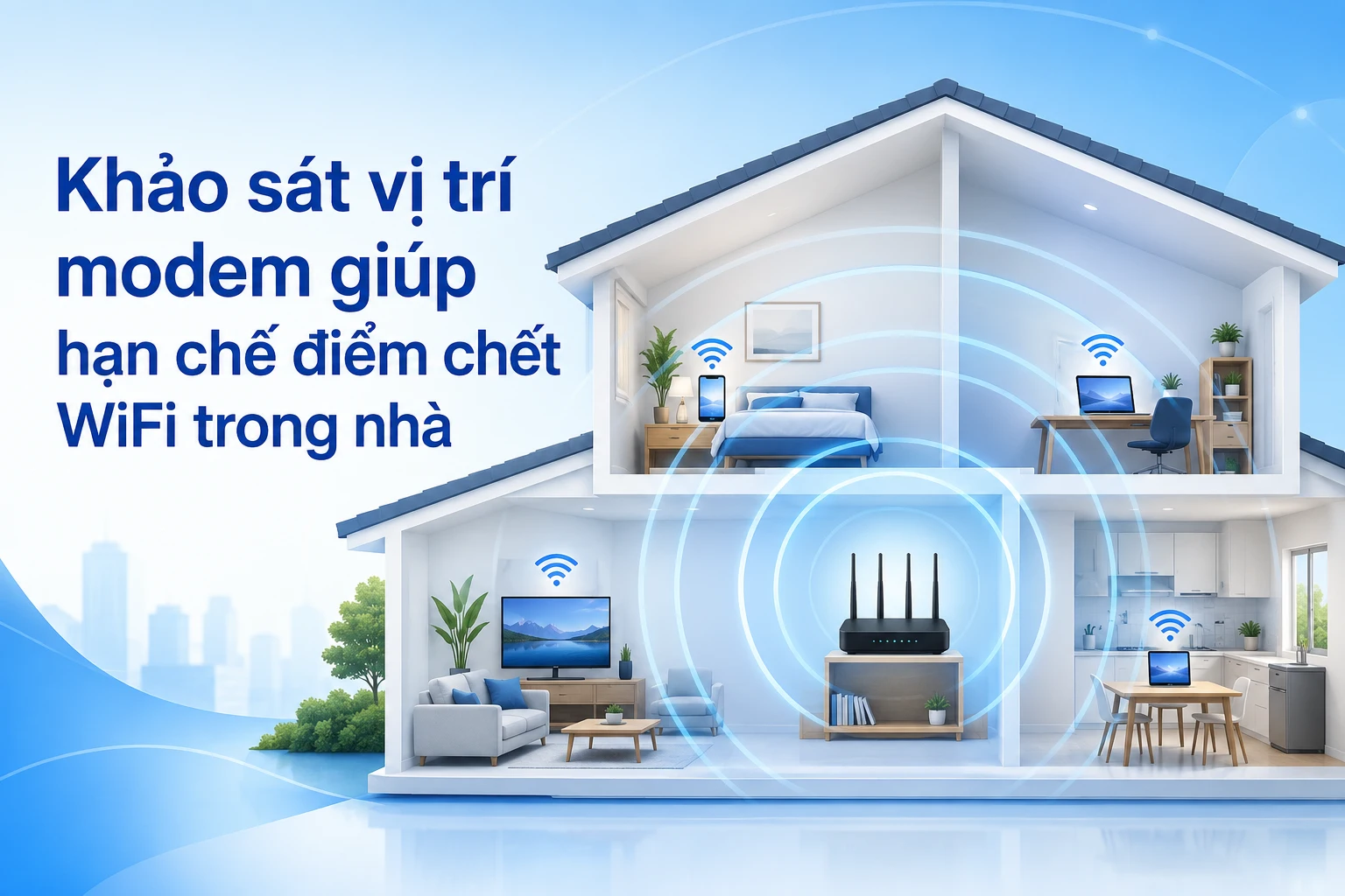 Khảo sát vị trí modem giúp hạn chế điểm chết WiFi trong nhà