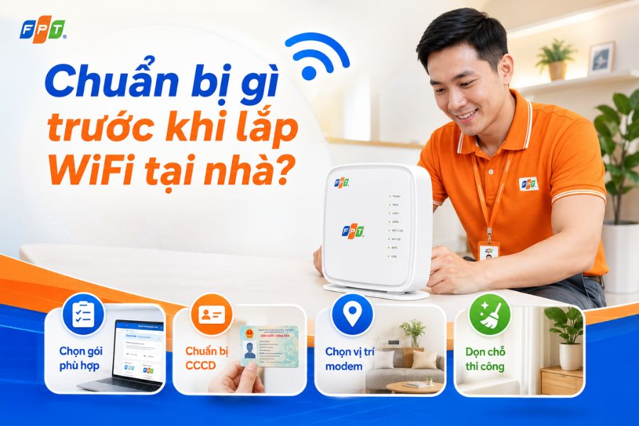 Lắp wifi tại nhà cần chuẩn bị gói cước, CCCD, vị trí modem và khu vực thi công