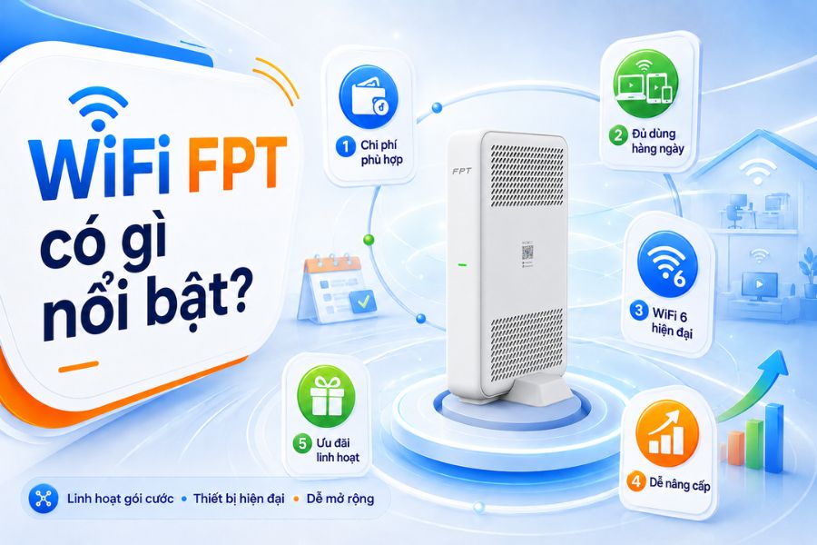 Lắp wifi FPT với chi phí phù hợp, WiFi 6 hiện đại, ưu đãi linh hoạt và dễ nâng cấp