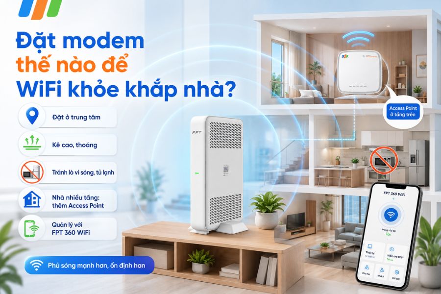 Lắp wifi đúng vị trí giúp tín hiệu khỏe hơn, phủ sóng tốt và ổn định khắp nhà