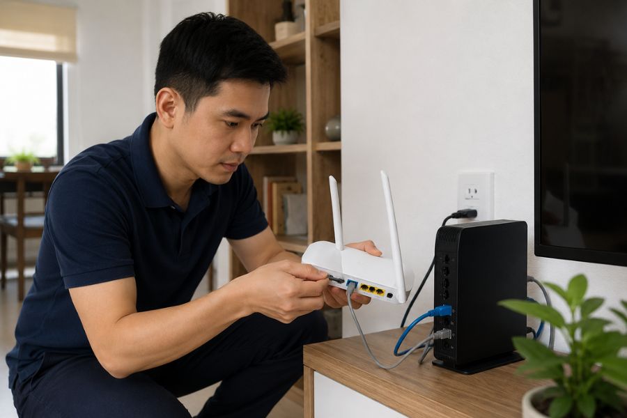 Các bước cơ bản để lắp đặt và cấu hình bộ phát wifi phụ tại nhà.