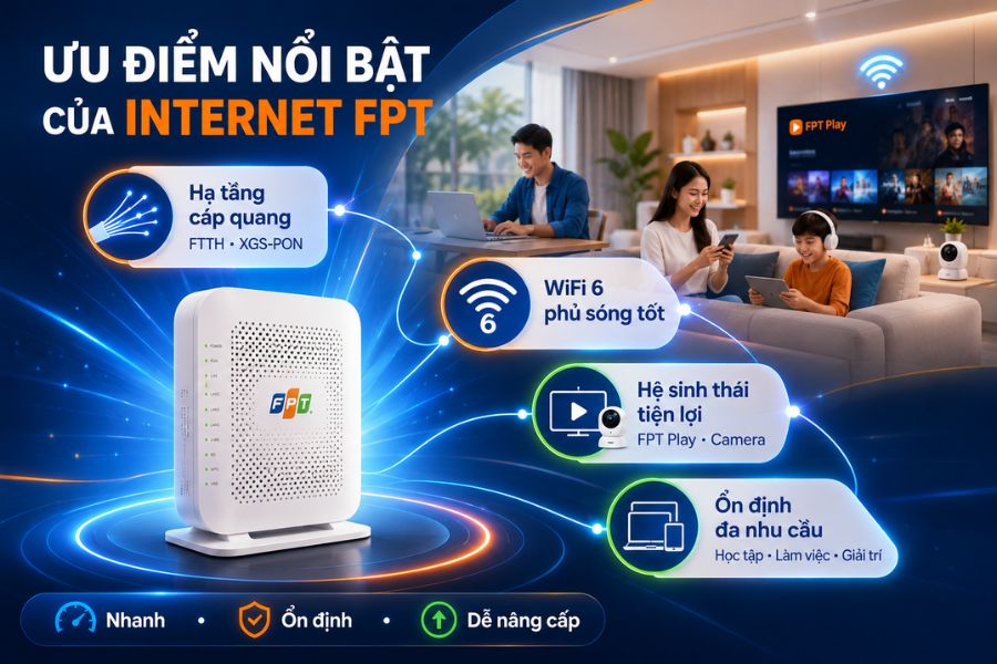 Mạng FPT có tốt không khi dùng cáp quang FTTH, WiFi 6 và hệ sinh thái tiện ích