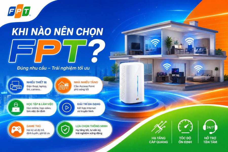 Mạng FPT có tốt không cho nhà nhiều thiết bị, nhiều tầng, học tập, làm việc và giải trí