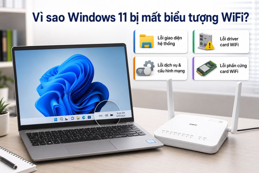 lỗi mất biểu tượng wifi trên win 11