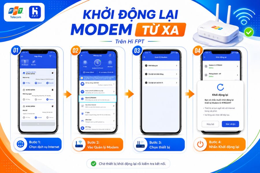 Quản lý WiFi FPT bằng điện thoại và khởi động lại modem từ xa trên Hi FPT
