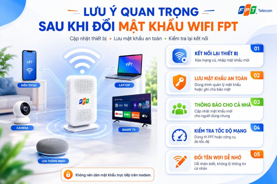 Quên mật khẩu WiFi FPT cần kết nối lại thiết bị sau khi đổi mật khẩu