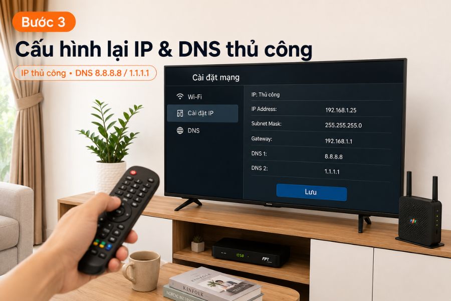 Cách khắc phục tivi đã kết nối mạng nhưng không vào Internet được