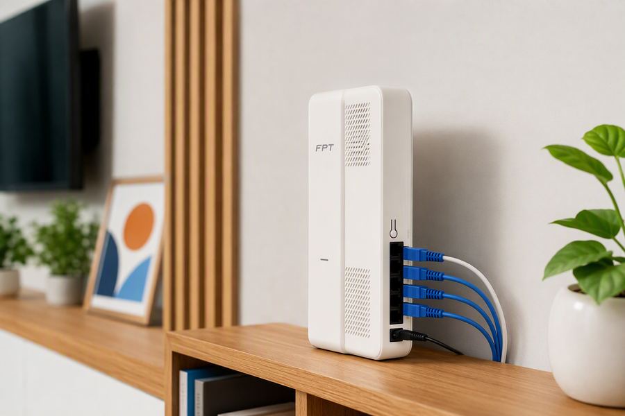 Modem wifi FPT trong phòng khách