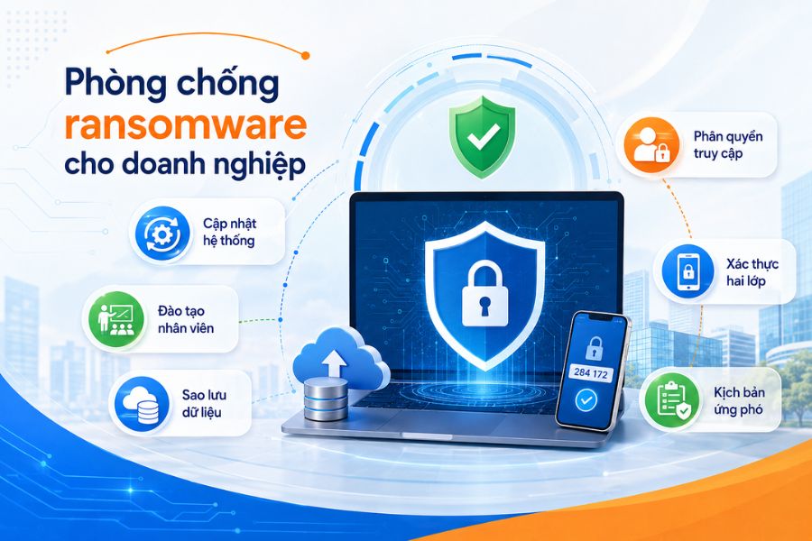 Cách phòng chống mã độc tống tiền cho doanh nghiệp với sao lưu, phân quyền, xác thực hai lớp và đào tạo nhân viên