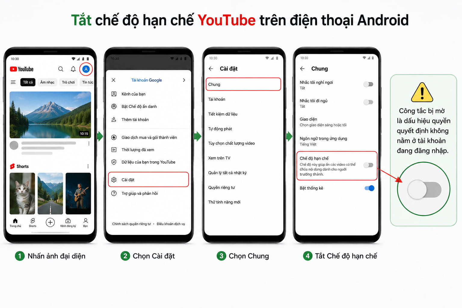 Công tắc bị mờ là dấu hiệu quyền quyết định không nằm ở tài khoản đang đăng nhập.