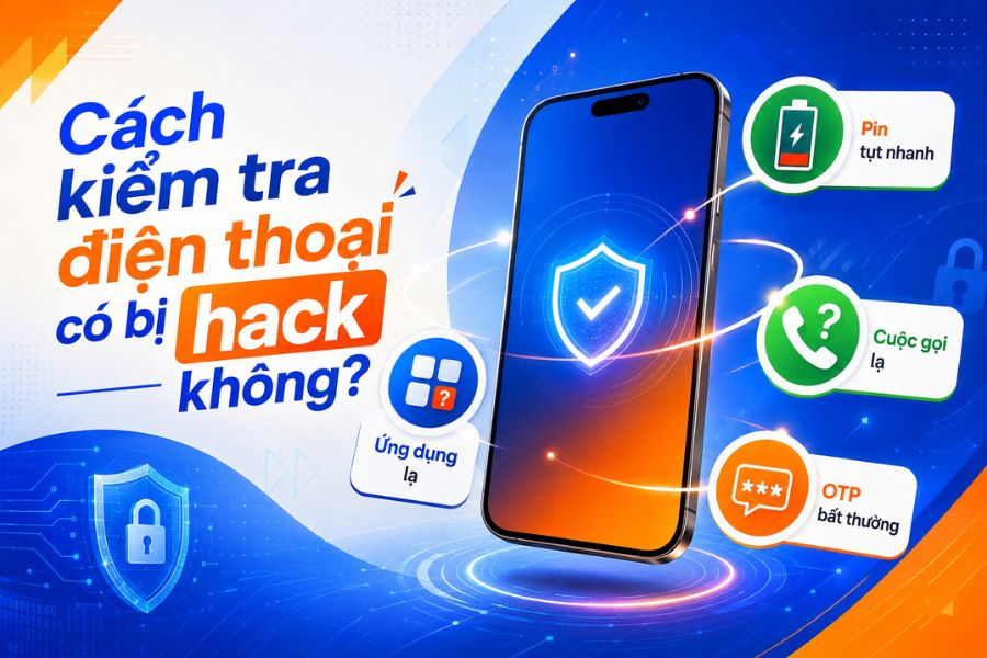 Dấu hiệu điện thoại bị hack gồm pin tụt nhanh, ứng dụng lạ, cuộc gọi bất thường và mã OTP đáng ngờ