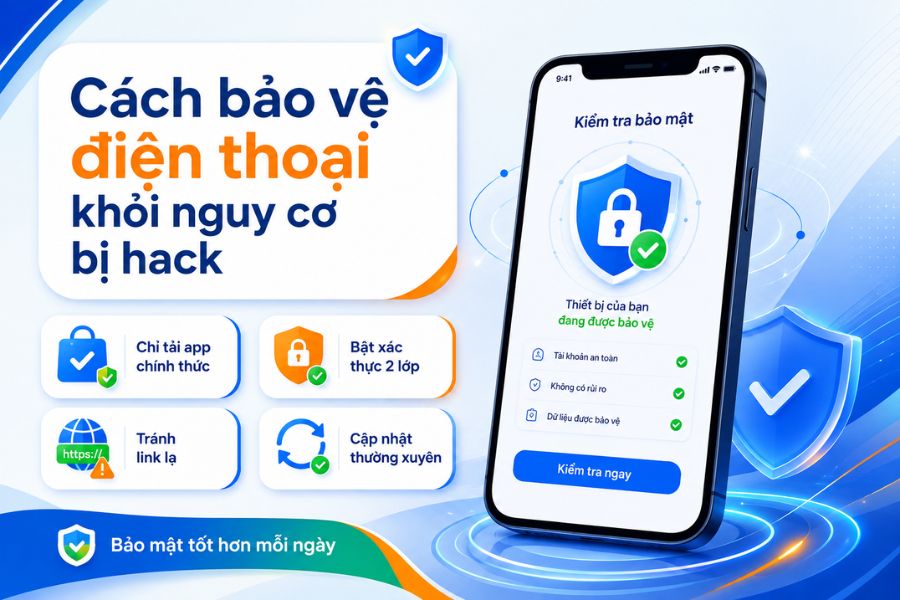Dấu hiệu điện thoại bị hack cần được phòng tránh bằng app chính thức, xác thực 2 lớp và cập nhật thường xuyên