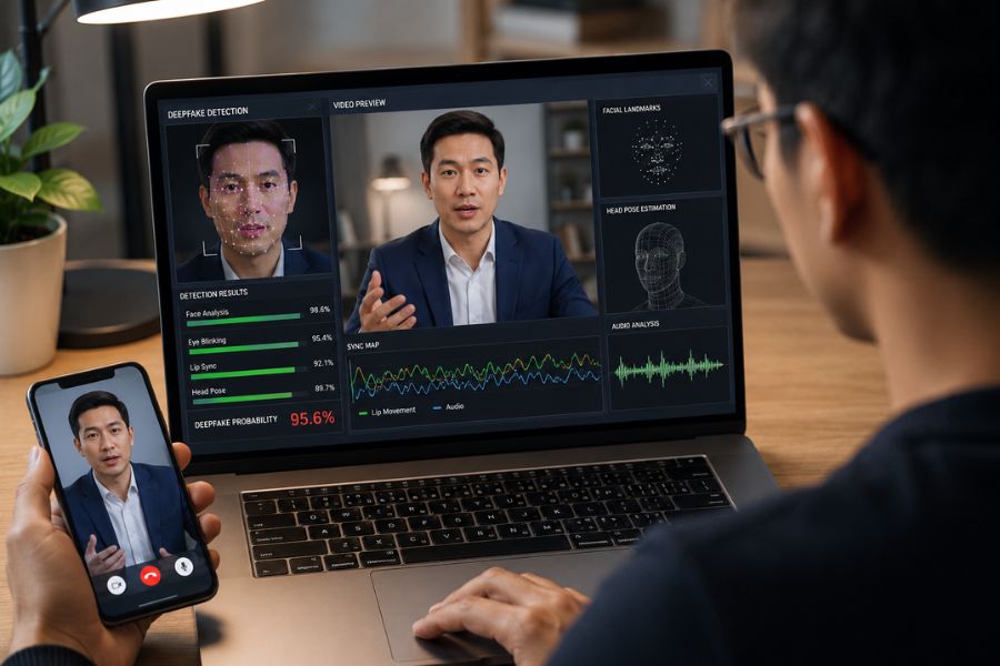 Sơ đồ đơn giản hóa cách hai mạng nơ-ron cùng tạo ra một video giả.