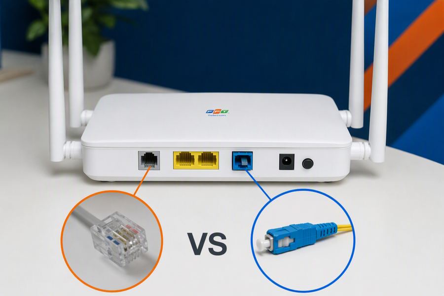 So sánh cổng modem DSL và cáp quang